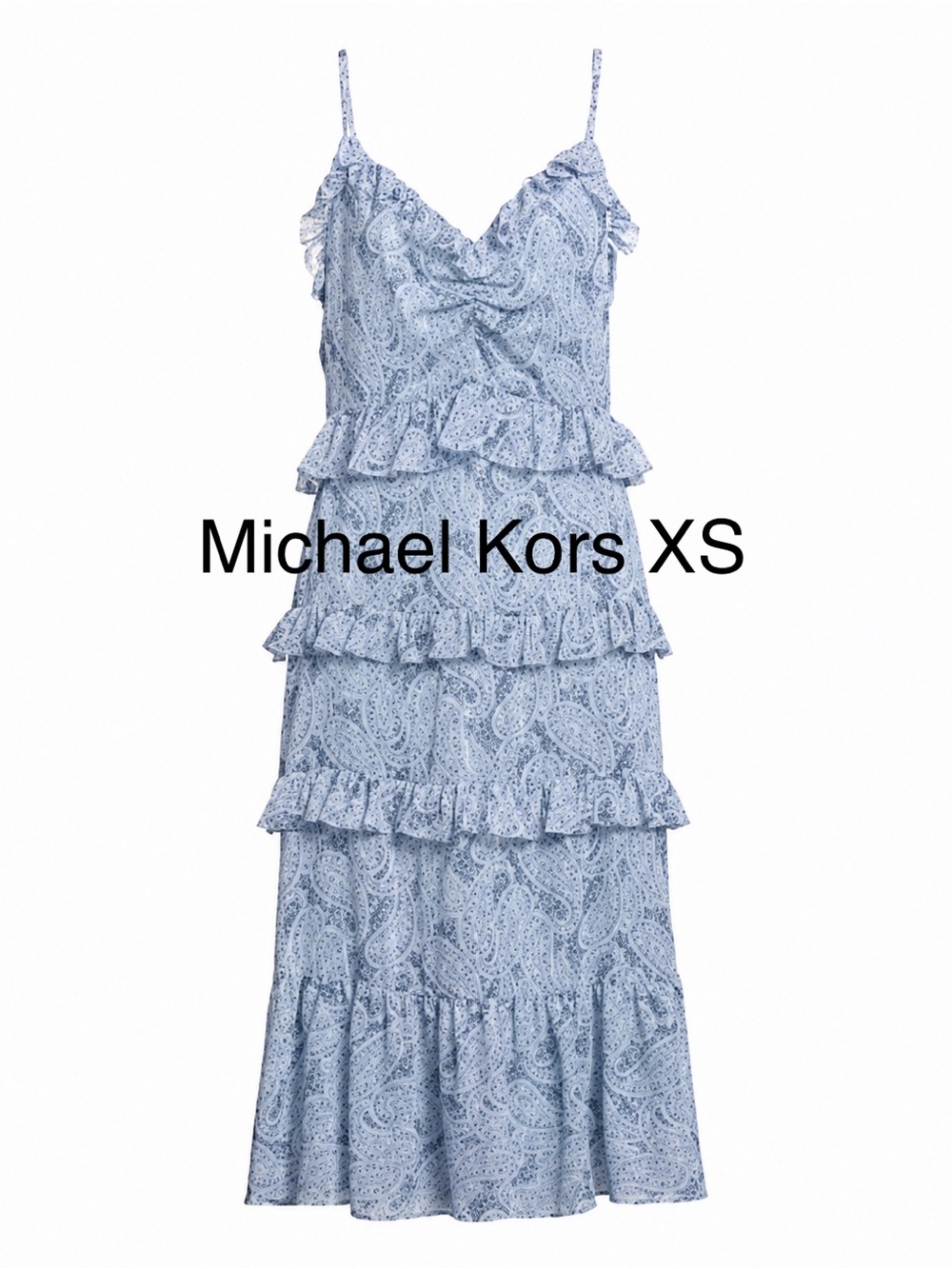 Michael Kors Blue Paisley Ruffle Tiered Midi Dress